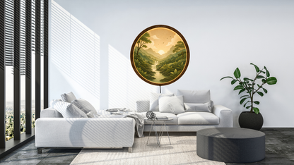 Nature Landscape LED Wall Decor, Round Mountain Waterfall Light