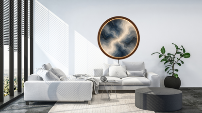 Abstract Blue Gray LED Wall Decor, Round Marble Light Art, Modern Home Accent