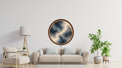Abstract Blue Gray LED Wall Decor, Round Marble Light Art, Modern Home Accent