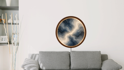 Abstract Blue Gray LED Wall Decor, Round Marble Light Art, Modern Home Accent