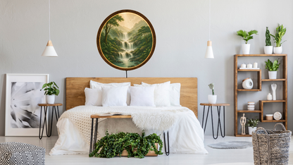 Waterfall LED Wall Art, Nature Landscape Lighted Wall Decor, Round Wooden Frame Lamp, Mountain Waterfall Night Light