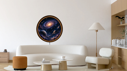 Galaxy LED Wall Art, Space Lighted Wall Decor, Round Wooden Frame Lamp, Cosmic Night Light