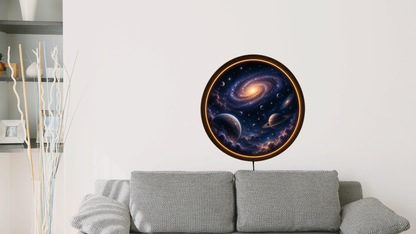 Galaxy LED Wall Art, Space Lighted Wall Decor, Round Wooden Frame Lamp, Cosmic Night Light