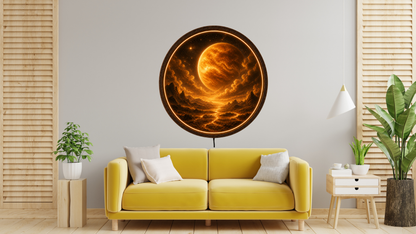 Venus LED Wall Art, Planet Wall Decor, Round Wooden Frame Lamp, Celestial Night Light