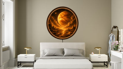 Venus LED Wall Art, Planet Wall Decor, Round Wooden Frame Lamp, Celestial Night Light