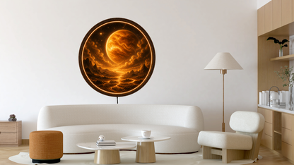 Venus LED Wall Art, Planet Wall Decor, Round Wooden Frame Lamp, Celestial Night Light