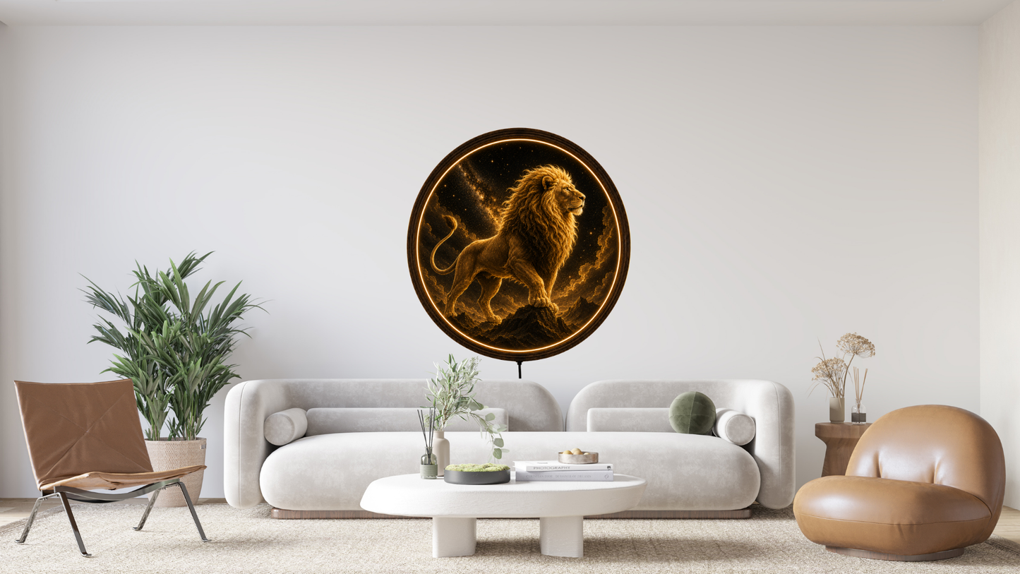 Leo Zodiac Lion LED Wall Art, Celestial Lion Night Light, Round Illuminated Wall Decor, Astrology Gift for Leo Sign