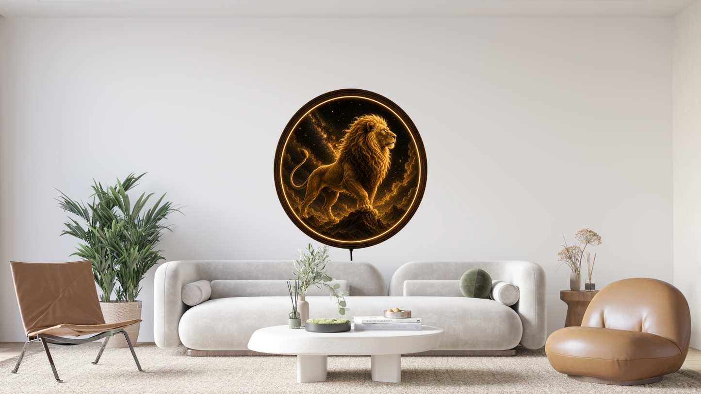 Leo Zodiac Lion LED Wall Art, Celestial Lion Night Light, Round Illuminated Wall Decor, Astrology Gift for Leo Sign