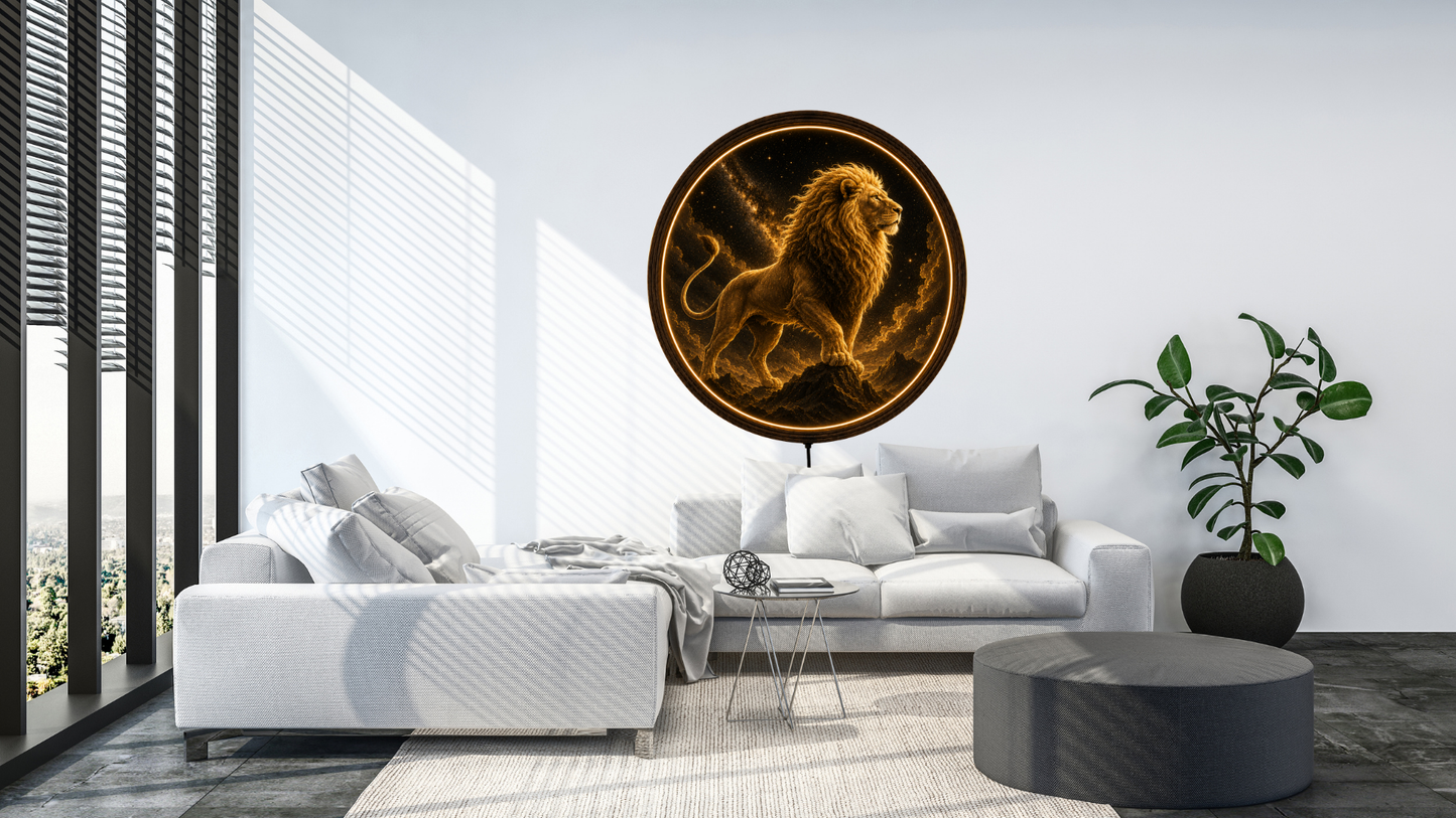Leo Zodiac Lion LED Wall Art, Celestial Lion Night Light, Round Illuminated Wall Decor, Astrology Gift for Leo Sign