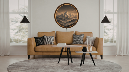 Himalaya Mountain LED Wall Decor, Round Wooden Frame Light, Nature Landscape Wall Art