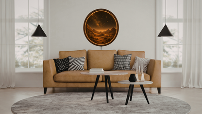 Desert LED Wall Decor, Round Wooden Frame Light, Warm Ambient Landscape Art