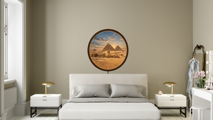 Egypt Pyramid LED Wall Art, Round Wooden Frame Light, Ancient Desert Landscape Decor