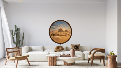 Egypt Pyramid LED Wall Art, Round Wooden Frame Light, Ancient Desert Landscape Decor