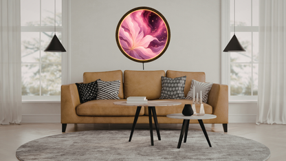 Pink Purple LED Wall Decor, Round Wooden Frame Light, Abstract Wall Art