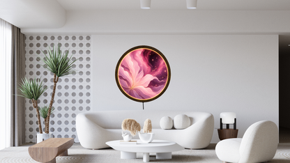 Pink Purple LED Wall Decor, Round Wooden Frame Light, Abstract Wall Art