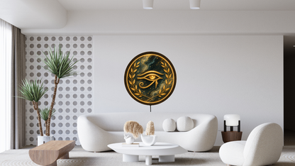 Eye of Horus LED Wall Decor, Round Wooden Frame Light, Egyptian Wall Art