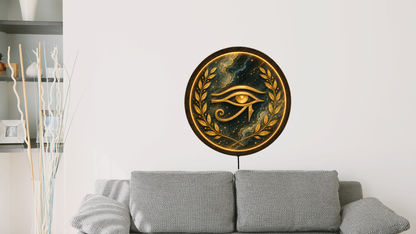 Eye of Horus LED Wall Decor, Round Wooden Frame Light, Egyptian Wall Art