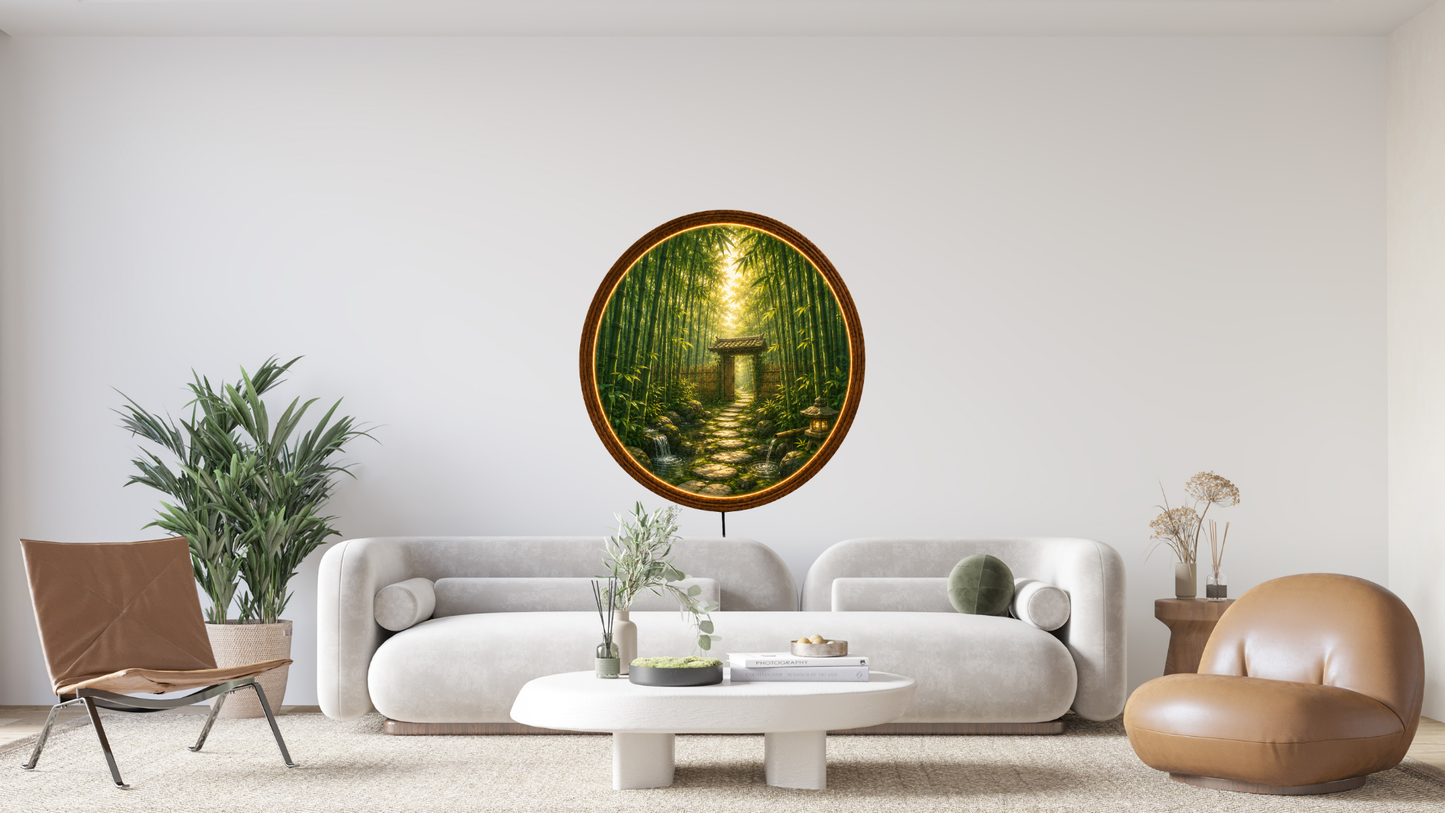 Bamboo Forest LED Wall Decor, Round Nature Lighted Wall Art