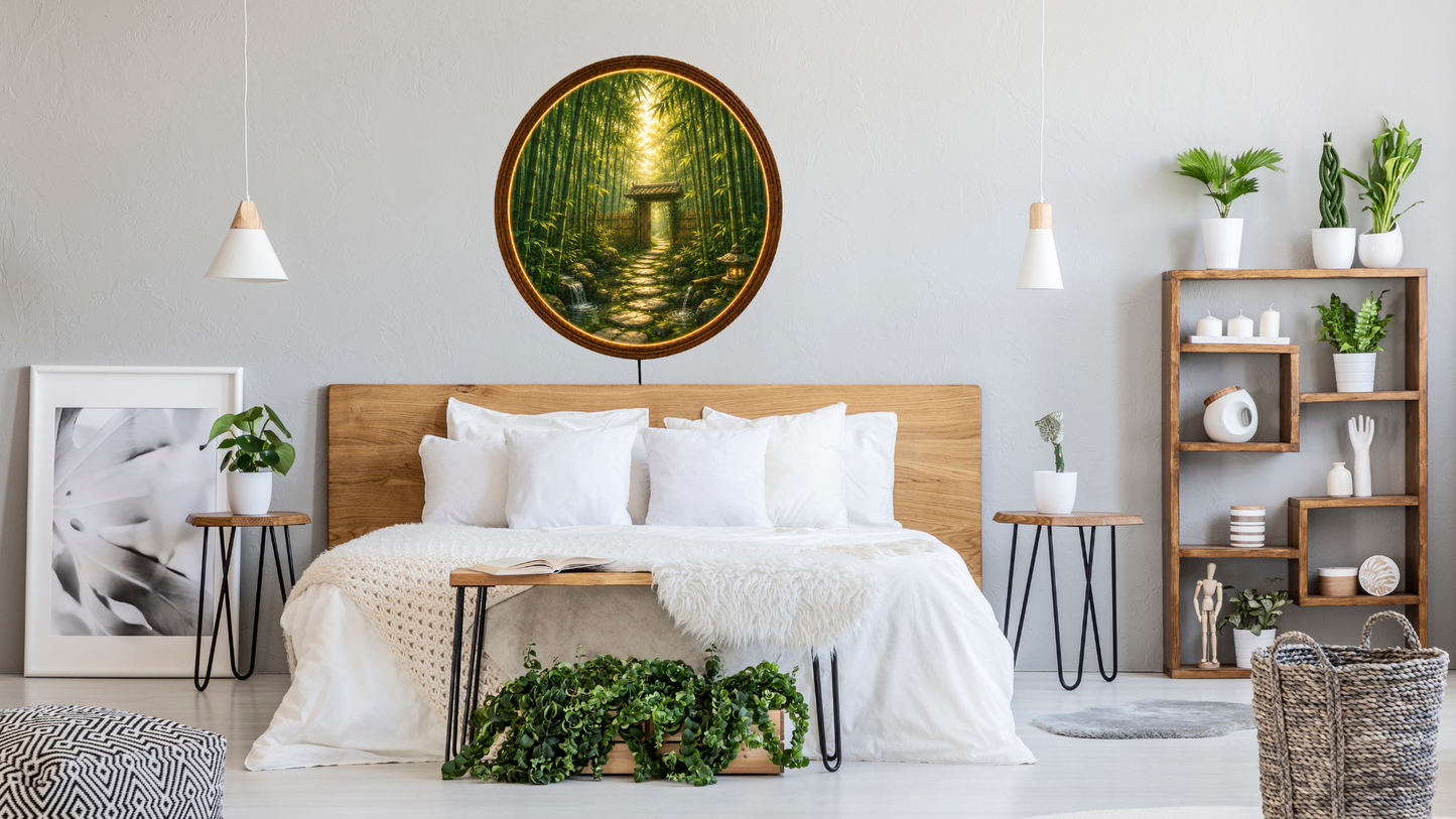 Bamboo Forest LED Wall Decor, Round Nature Lighted Wall Art