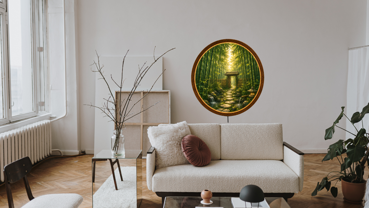 Bamboo Forest LED Wall Decor, Round Nature Lighted Wall Art