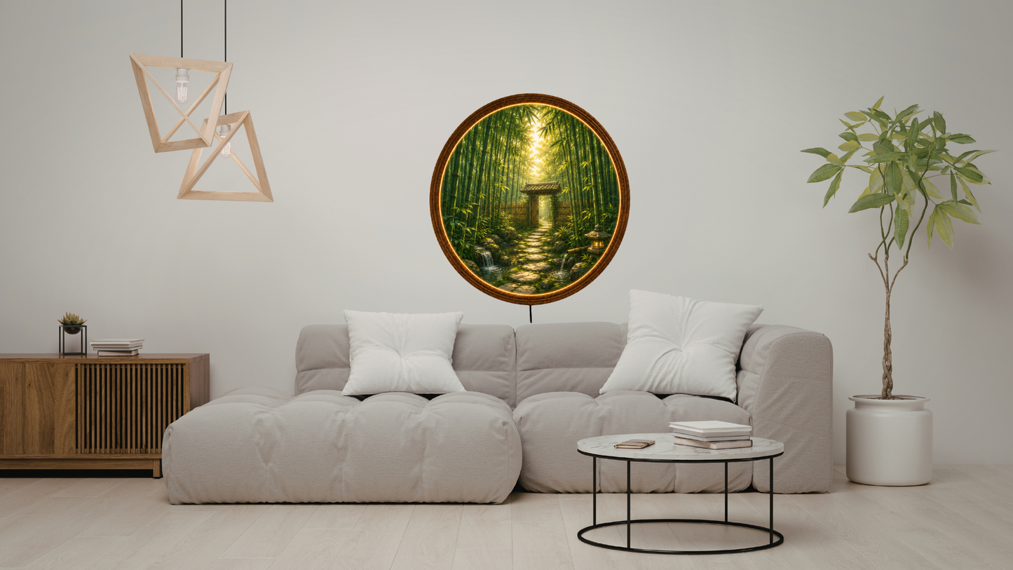 Bamboo Forest LED Wall Decor, Round Nature Lighted Wall Art
