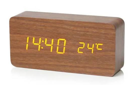 Wooden Digital Alarm Clock, LED Alarm Clock with Temperature Desk Clocks for Office,Bedside Clock