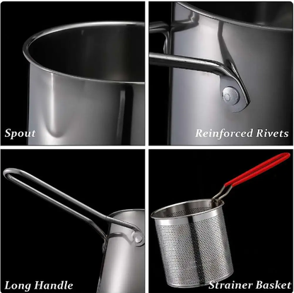 Deep Frying Pot Kitchen Fryer With Strainer Stainless Steel