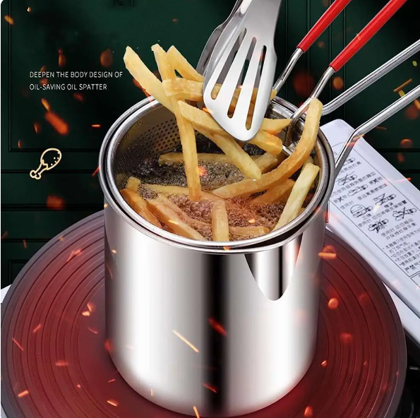 Deep Frying Pot Kitchen Fryer With Strainer Stainless Steel