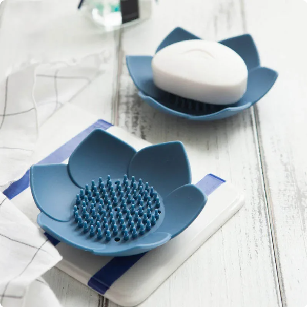 Lotus Flower Soap Dish Non-Slip Bathroom Shower Soap Tray Kitchen Silicone Sinks